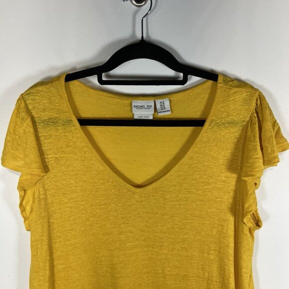 Rachel Zoe Shirt Women's Sz 1X Yellow Flutter Sleeve 100% Linen Casual Adult Top - Picture 2 of 9